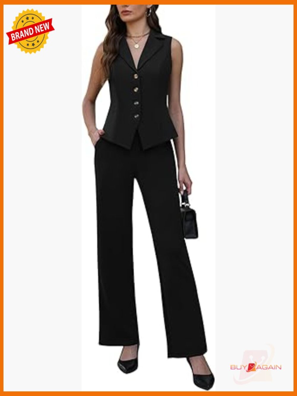 Sleeveless V Neck Two Piece Vest and Straight Leg Pantsuit Set